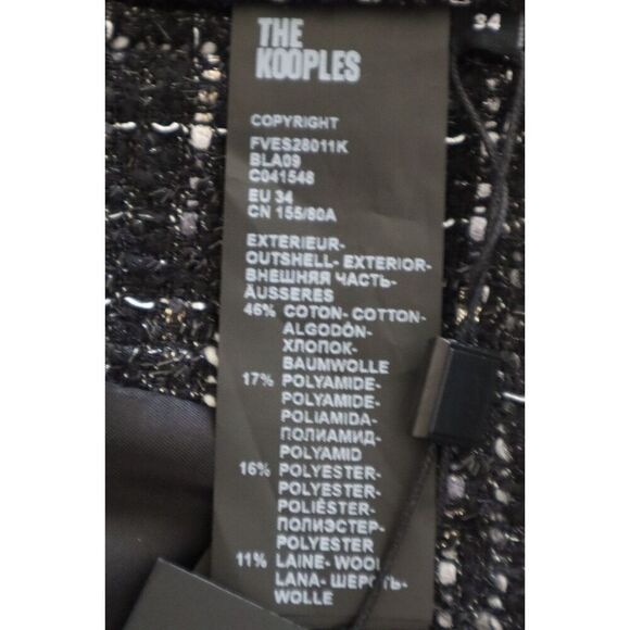 The Kooples FVES28011K Women's Sz 34 Black & White Metallic Tweed Blazer - Picture 8 of 11